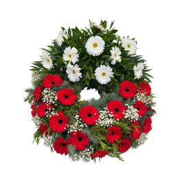 VE 68 - Chvojový věnec 70- 90cm – Gerberový mix