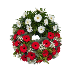 VE 68 - Chvojový věnec 70- 90cm – Gerberový mix