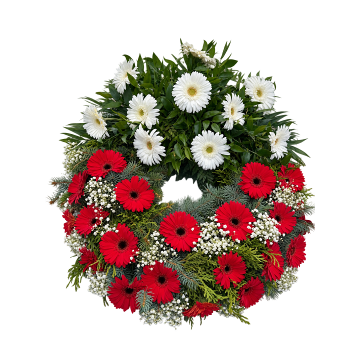 VE 68 - Chvojový věnec 70- 90cm – Gerberový mix