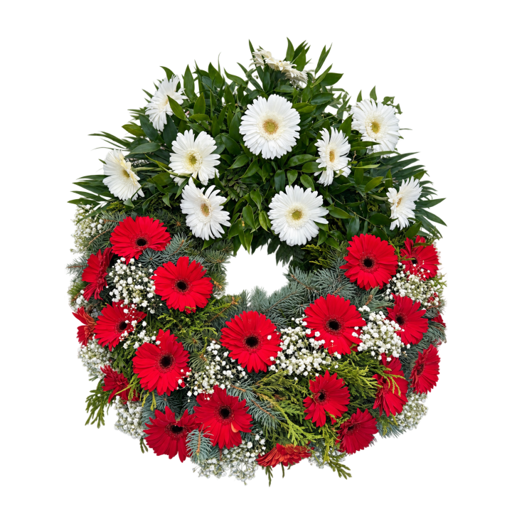 VE 68 - Chvojový věnec 70- 90cm – Gerberový mix
